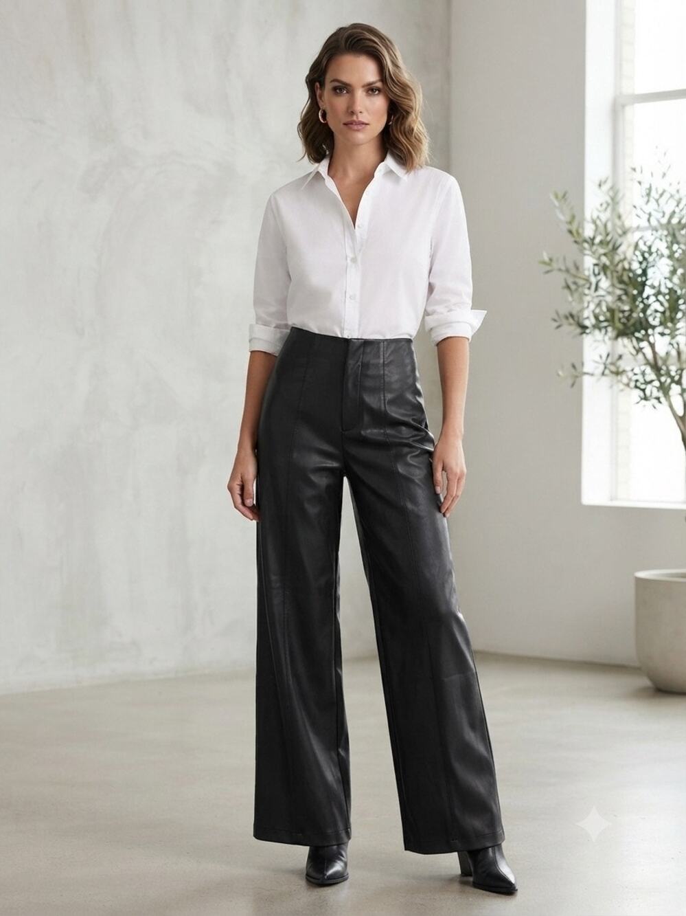 New Commense faux leather wide leg pants small